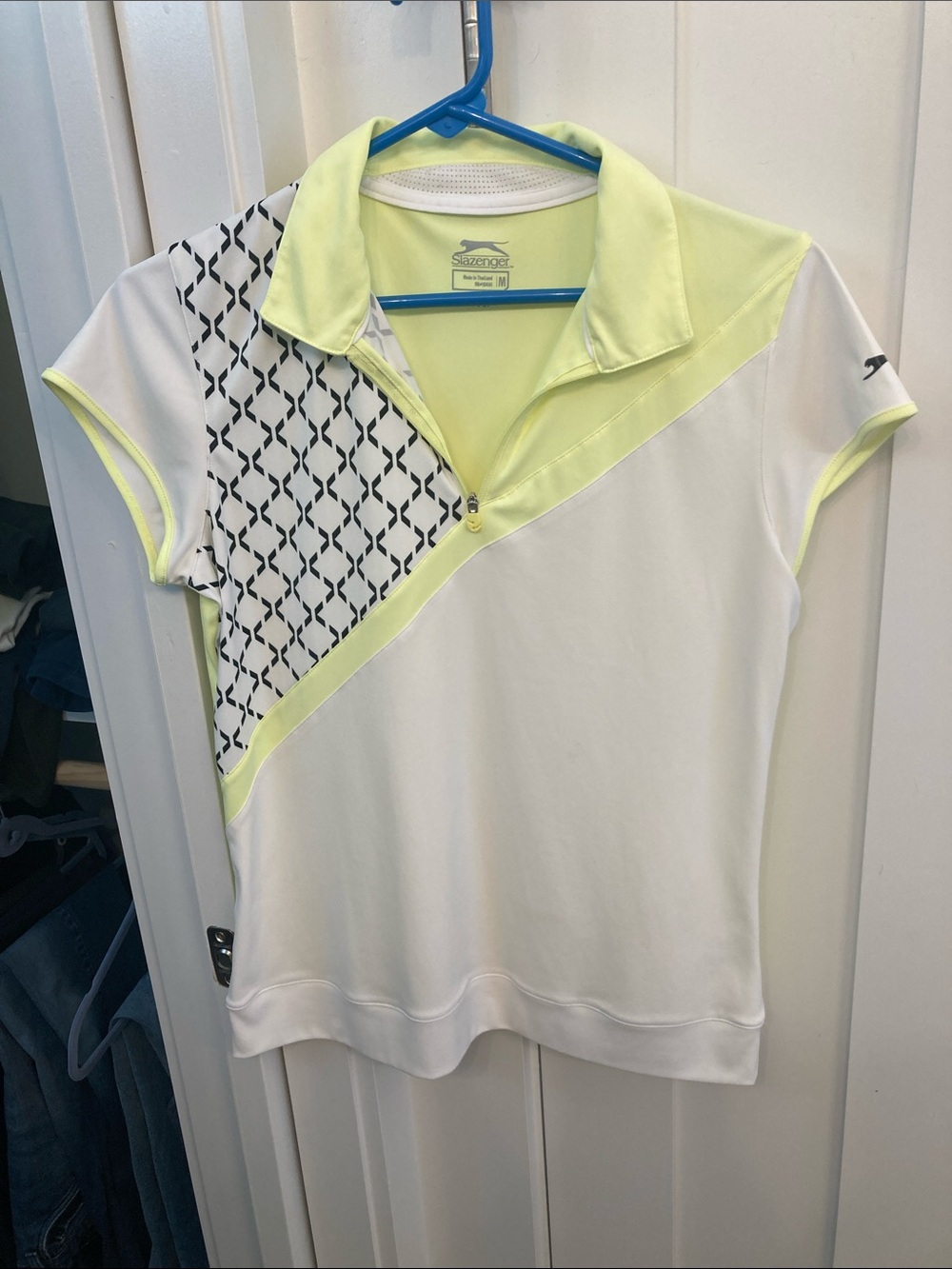 Slazenger White and Yellow Ladies Polo with Geometric Panel
